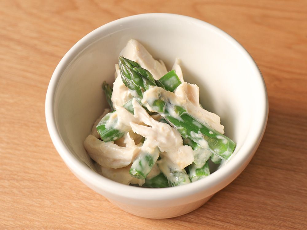 ささみとアスパラのみそマヨネーズ和え