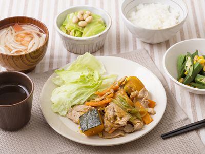かぼちゃと豚肉のオイスターソース炒め定食